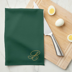 Brabded Green & Gold Monogram Initial Kitchen Towel
