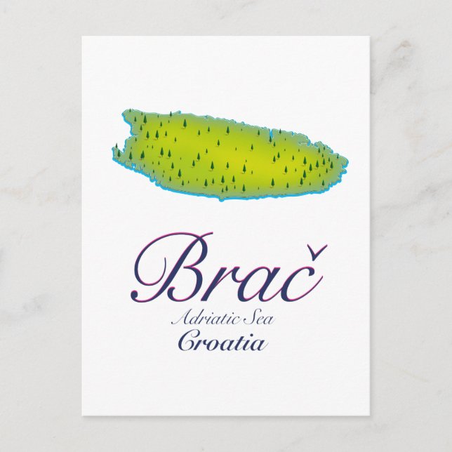 Brač Adriatic Sea, Croatia map Postcard (Front)