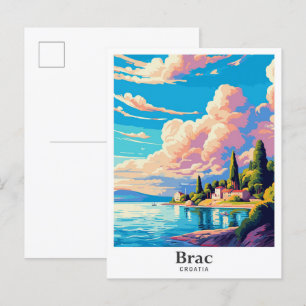 Brac Croatia Art Vintage Travel Illustration Postcard