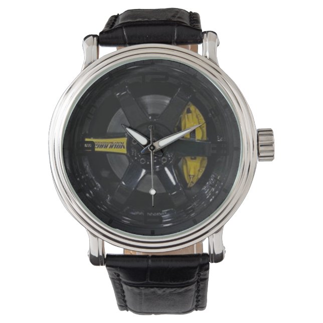 Bracelet à roue noir et jaune Montre homme (devant)