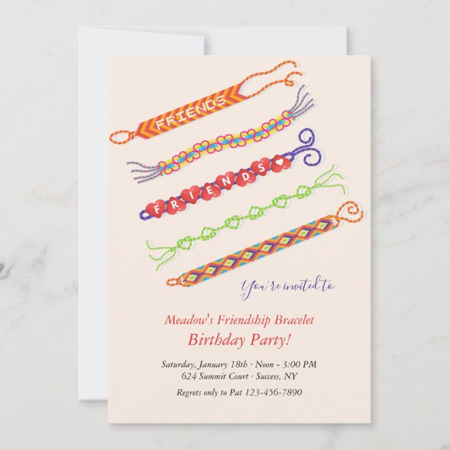 Bracelet d'amitié Invitations de fête d'anniversai (Devant)