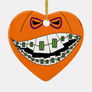 Braces Pumpkin Halloween Evil Grin Geeky Nerdy Ceramic Ornament