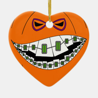 Braces Pumpkin Halloween Evil Grin Geeky Nerdy Ceramic Ornament