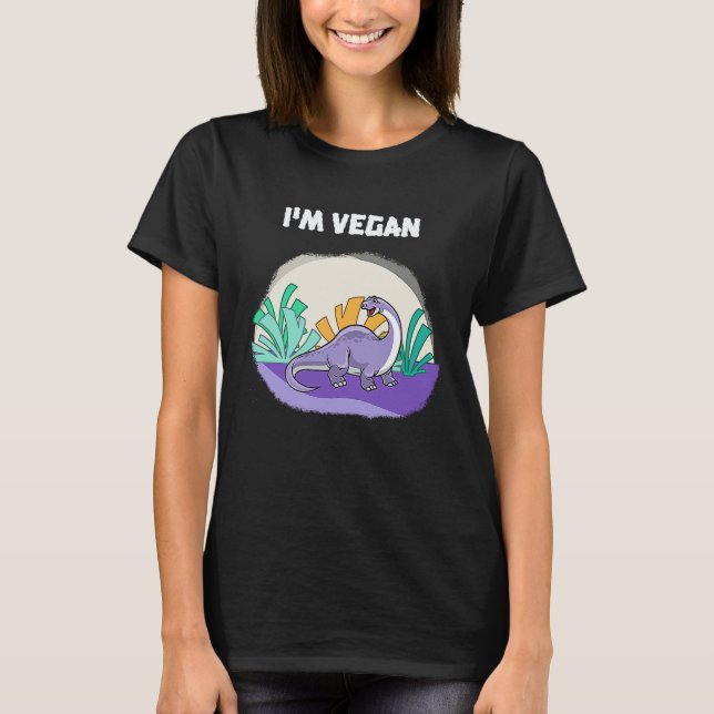 Brachiosaurus  & Cute Dinosaur Vegan T-Shirt (Front)