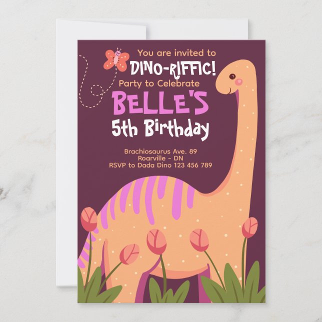 Brachiosaurus Dino Birthday Invitation (Front)