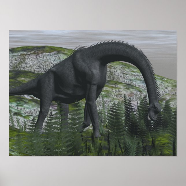 Brachiosaurus dinosaur eating fern - 3D render Poster (Front)