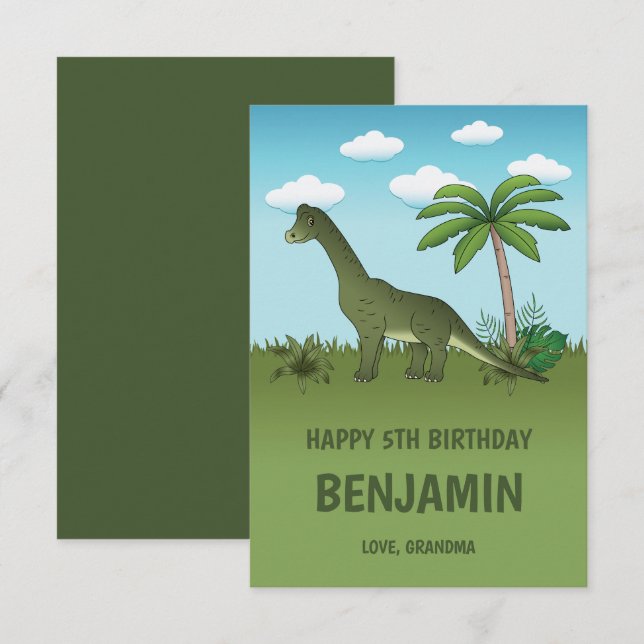 Brachiosaurus Dinosaur Tropical Happy Birthday (Front/Back)