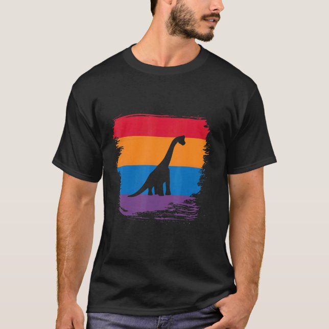 Brachiosaurus Shadow Silhouette With Colourful Fla T-Shirt (Front)