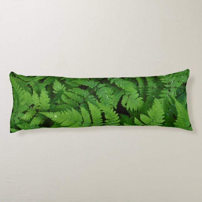 Bracken fern with rain drops, Washington State Body Pillow (Back)