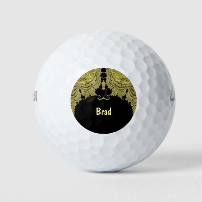 BRAD ~ GOLD AND BLACK Fractal Design ~  Golf Balls (Front)