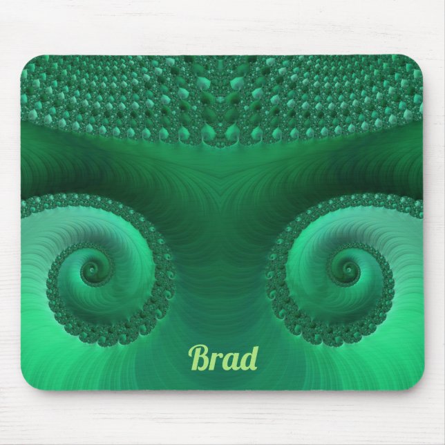 BRAD ~ Zany Shades of Green Fractal Pattern Mouse Pad (Front)