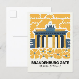 Bradenburg Gate Berlin abstract travel floral art Postcard