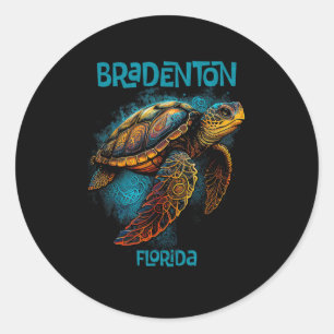 Bradenton Beach Florida Fl Retro Vintage Sea Turtl Classic Round Sticker