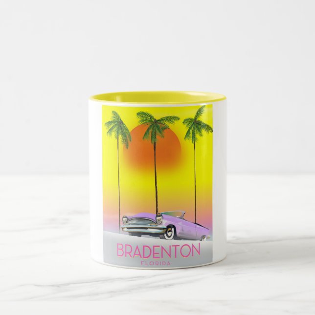 Bradenton Florida Classic car travel poster Two-Tone Coffee Mug (Center)