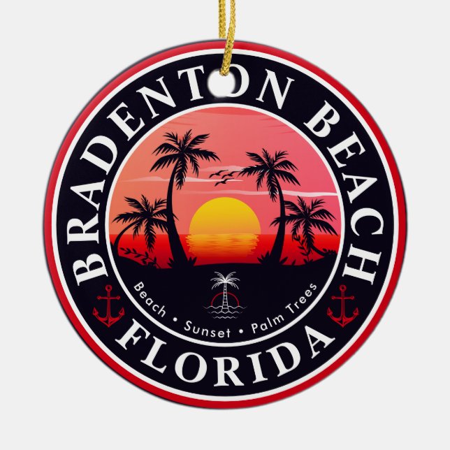 Bradenton Florida Retro Sunset Palm trees 1960s Ceramic Ornament (Front)