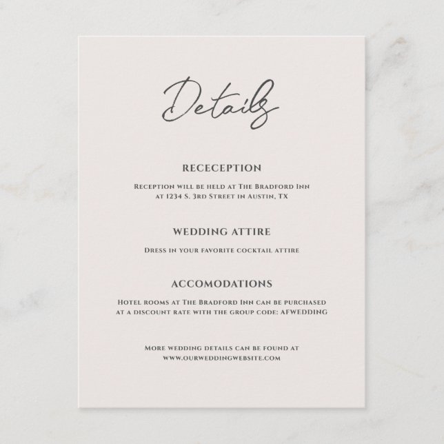 Bradford Modern Wedding Enclosure Card (Front)