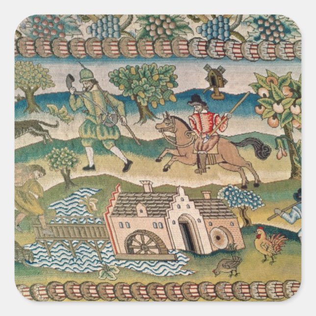 Bradford Table Carpet, detail of scenes of rural l Square Sticker (Front)