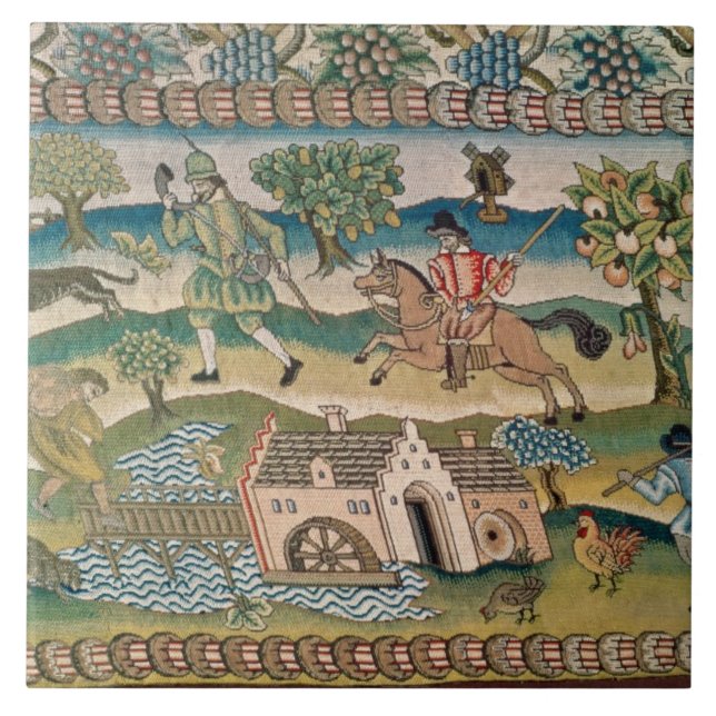 Bradford Table Carpet, detail of scenes of rural l Tile (Front)