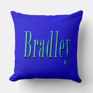 Bradley, Name Logo On Hot Blue Mosaic, Large Throw Pillow