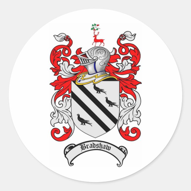 BRADSHAW FAMILY CREST -  BRADSHAW COAT OF ARMS CLASSIC ROUND STICKER (Front)