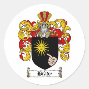 BRADY FAMILY CREST - BRADY COAT OF ARMS CLASSIC ROUND STICKER