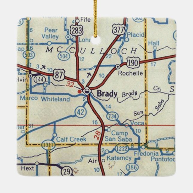 Brady TX 50's Map Ceramic Ornament (Back)