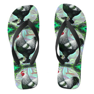 Brahma:  Fancy Dark Rooster Flip Flops