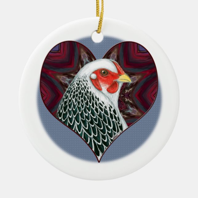 Brahma Hen Heart Ceramic Ornament (Front)