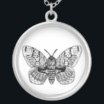 Brahmin moth drawing silver plated necklace<br><div class="desc">Hand  drawn illustration of a brahmin moth in black and white.</div>