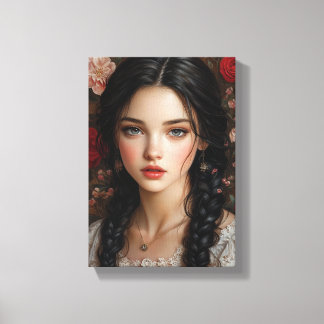 Braided Beauty in Bloom - Elegant Floral Portrait Canvas Print