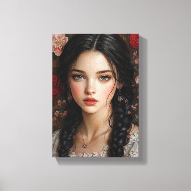 Braided Beauty in Bloom - Elegant Floral Portrait Canvas Print (Front)