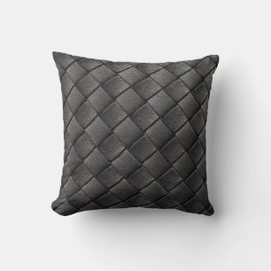 Braided Black Leather: Vintage Texture Throw Pillow