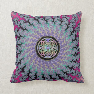 Braided Fractal Rug with Rainbow Celtic Knot Throw Pillow