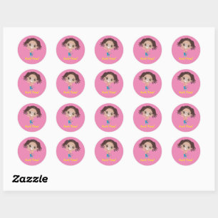Braided Girl "Party Time" (African-American) Classic Round Sticker