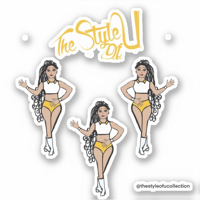 Braided Majorette / Dancer Stickers Yellow (Front)