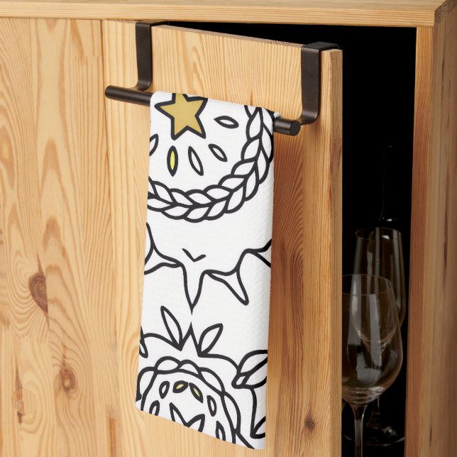 Braided Mandala and Leaf Motif Design Kitchen Towel (Thirds Fold)