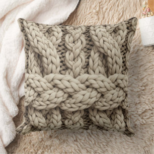 Braided Thread Knit Texture – Warm Beige (4) Throw Pillow