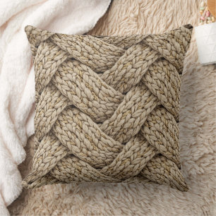 Braided Thread Knit Texture – Warm Beige Throw Pillow