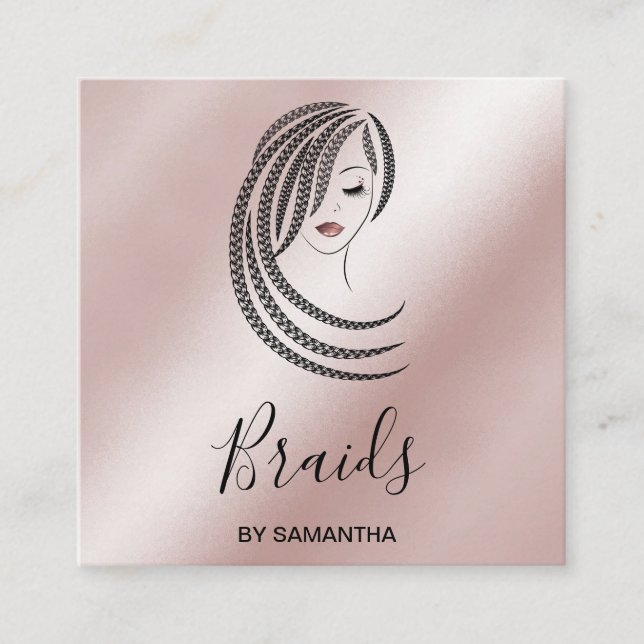 Braids Braided Hair Afro American Woman Business C Square Business Card (Front)