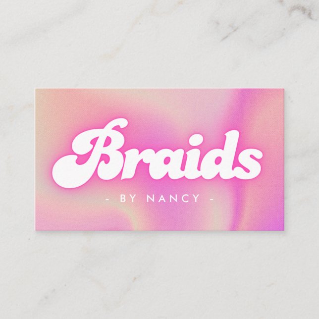 Braids Groovy Retro Pink  Business Card (Front)