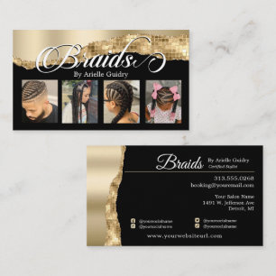 Braids Hair Braiding Stylist Salon Gold Glam Photo Business Card