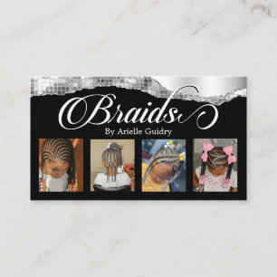 Braids Hair Braiding Stylist Salon Silver Photo Business Card
