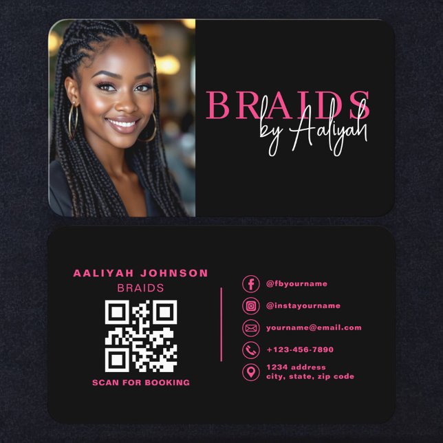 Braids Hair Stylist Photo QR Code Business Card (Creator Uploaded)