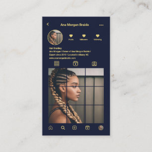 Braids instagram photo grid qr code navy Blue  Business Card
