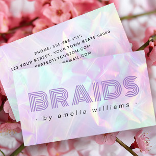 Braids purple holographic pastel rainbow colours business card
