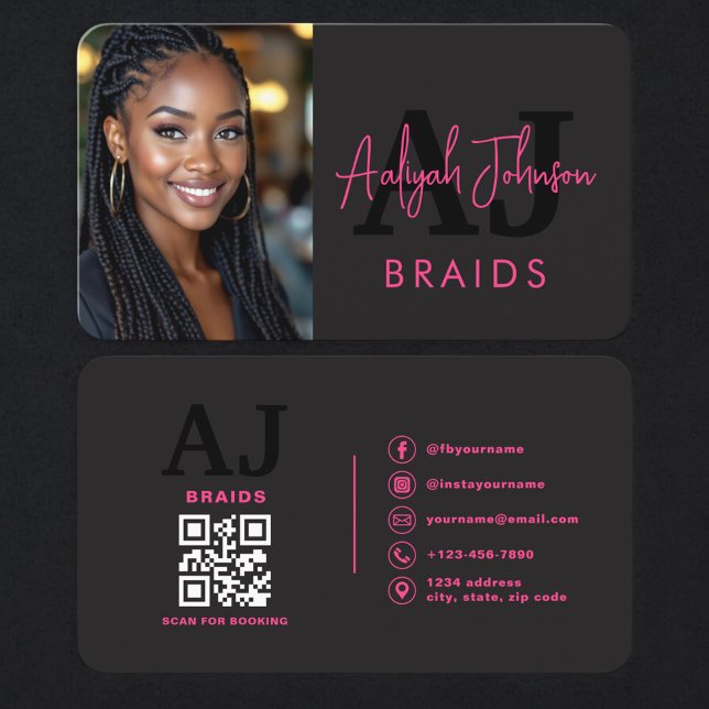 Braids Stylist Branding Photo QR Code Business Card (Creator Uploaded)
