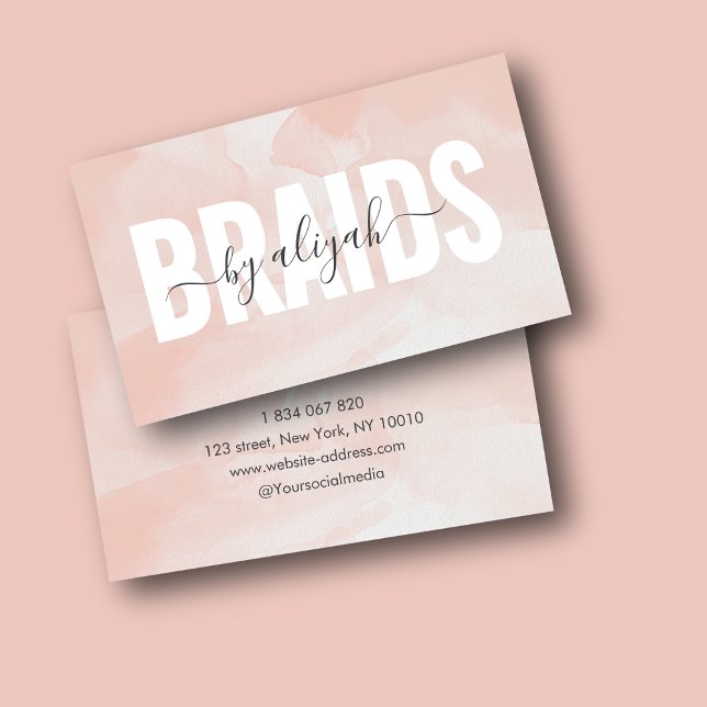 Braids Typography Watercolor Blush Pink  Business Card (Creator Uploaded)