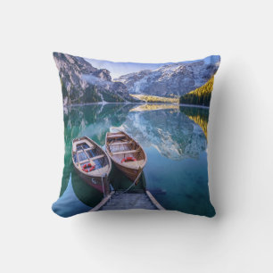Braies Lake Dolomite Alps, Italy Throw Pillow