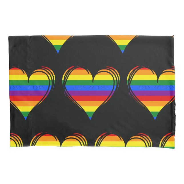 Braille "Love Is Love" Rainbow Heart      Pillowcase (Front)
