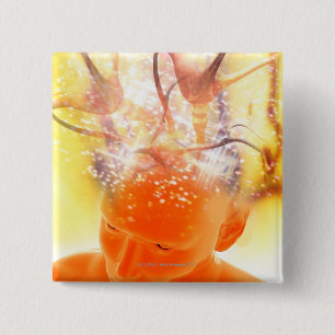 Brain Activity, Conceptual Computer Artwork 2 Inch Square Button